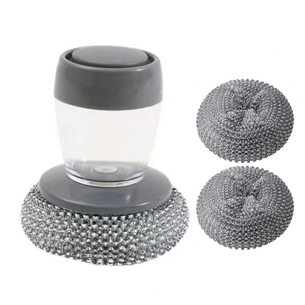 

Press-to-discharge Kitchen Brush Stainless Steel Kitchen Scrubber with Soap Dispenser Brush for Dishes for Grills for Efficient
