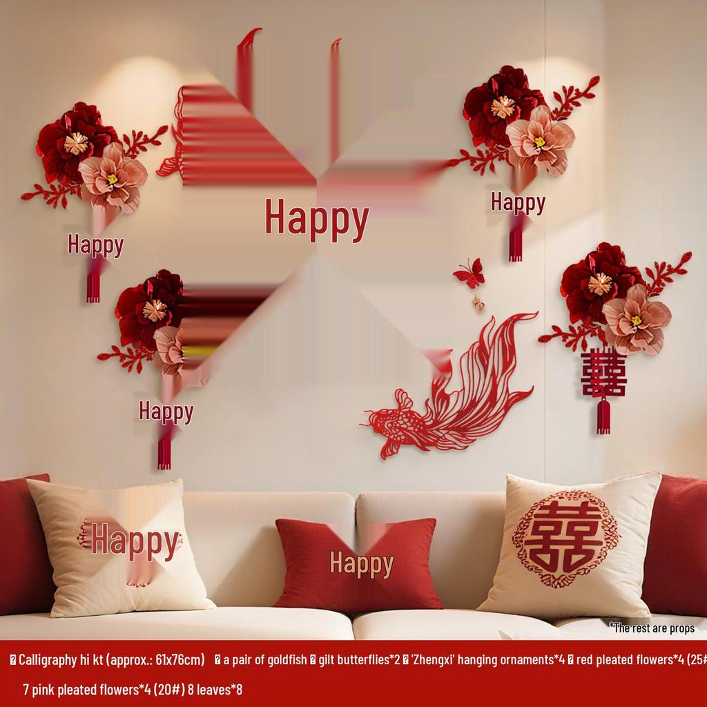 Bridal Chamber Decoration: Double Happiness Wall Art for Bedroom, Hotel, or Living Room