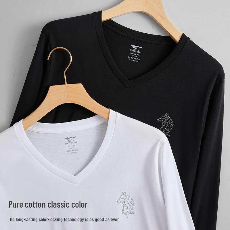 Qipilang Men's 100% Cotton V-Neck Long Sleeve T-Shirt