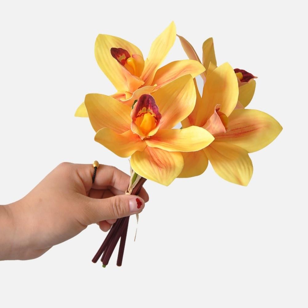 

Real Touch Artificial Cymbidium Flowers Magnolia Decorative Simulated Orchid Bouquet Long Branches Silk Fake Flower Home Decor