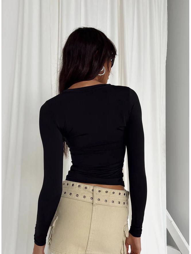 2023 Women's Autumn Slim Fit Irregular Long Sleeve T-Shirt - Solid Color, Round Neck