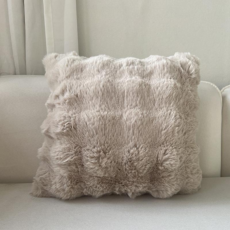 

Мягкие хлопковые плюшевые подушки, подушки для дивана из кроличьего меха, пузырчатые плюшевые подушки 42 * 42cm pillowcase plus pillow core светло-серый