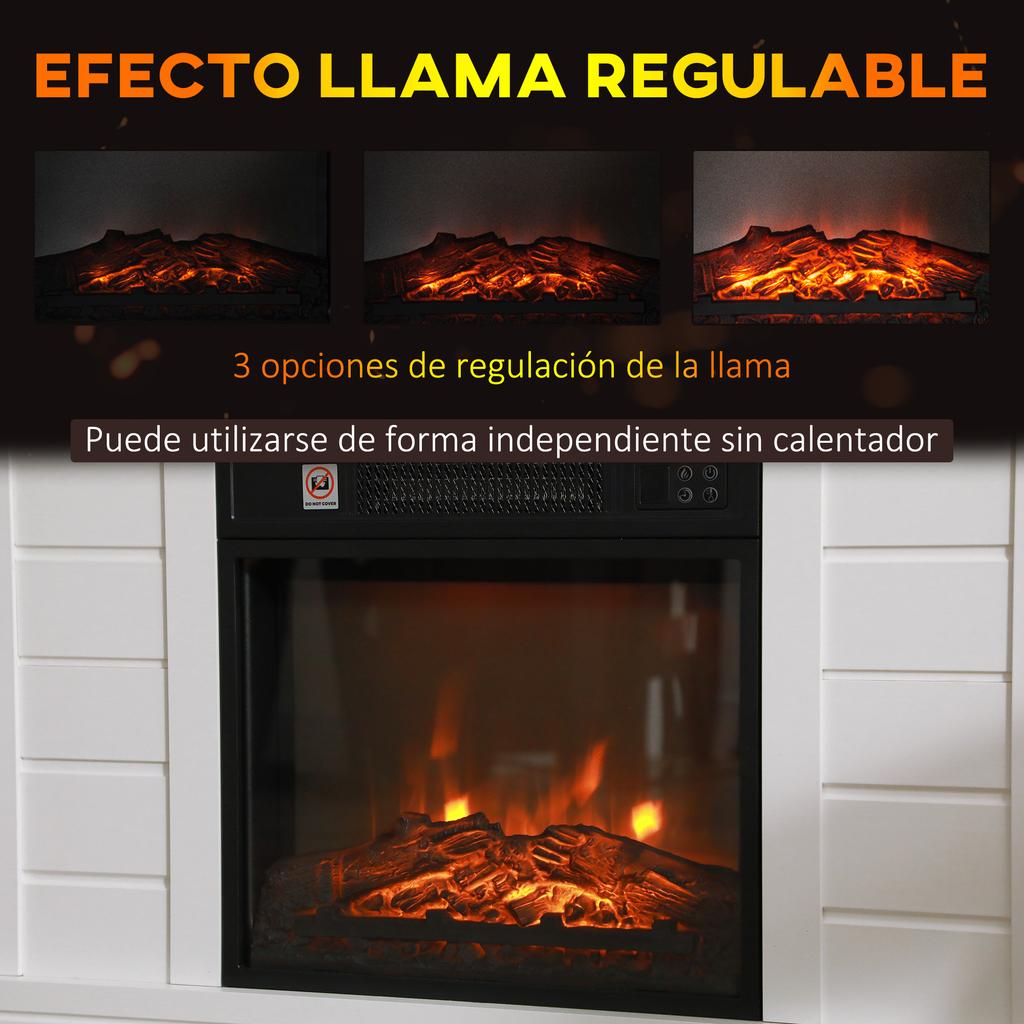 Electric Fireplace, 1800W, Flame Effect, Remote Control, Weekly Timer, for 30 m², White