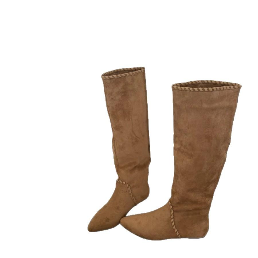 Fashion cowhide tall lazy stack boots autumn and winter new retro Maillard western knight boots women