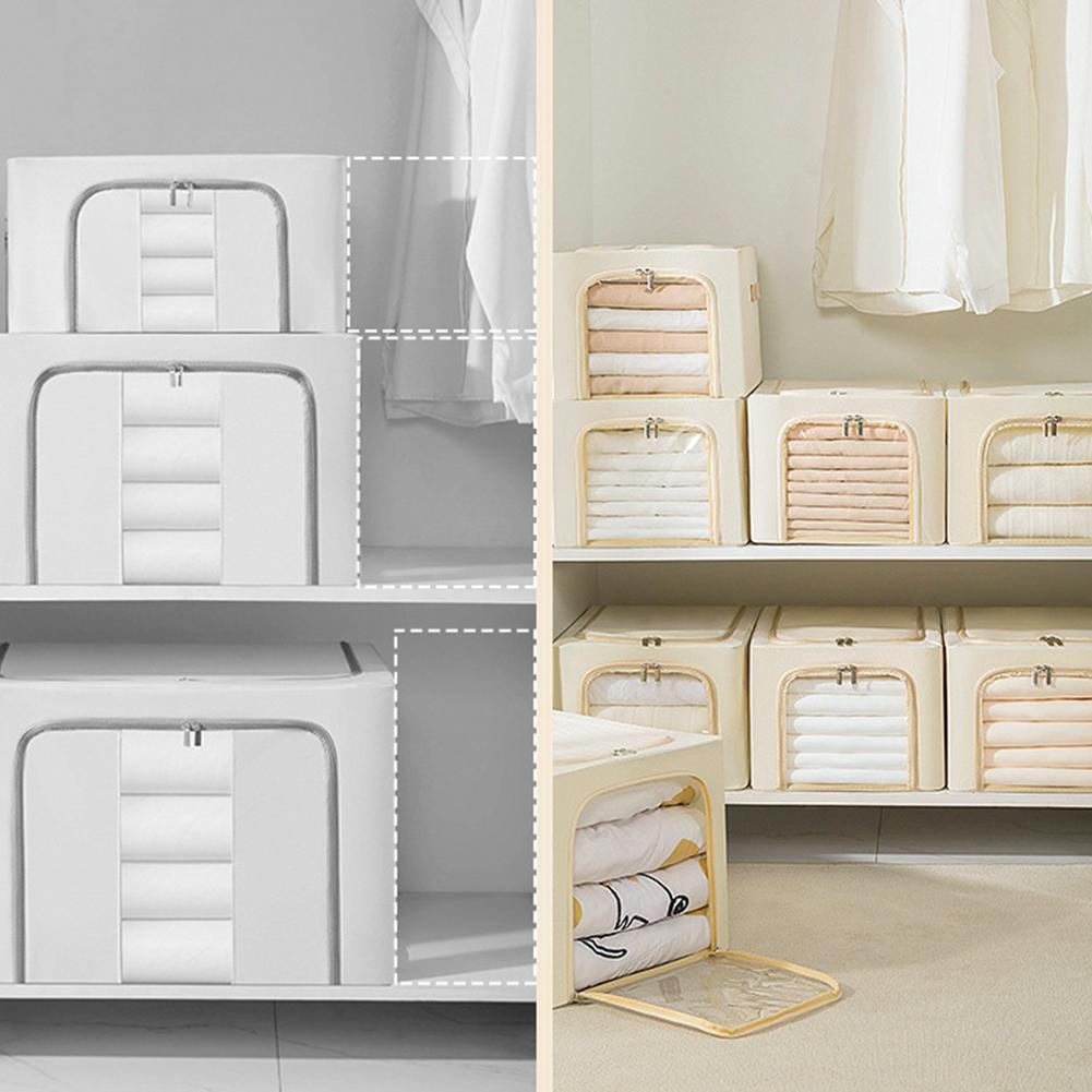 Clothes Storage Bins, Large Storage Bags With Zipper, Transparent Window, Metal Frame, Handle Foldable Closet Sweaters Organizers For Bed Sheets