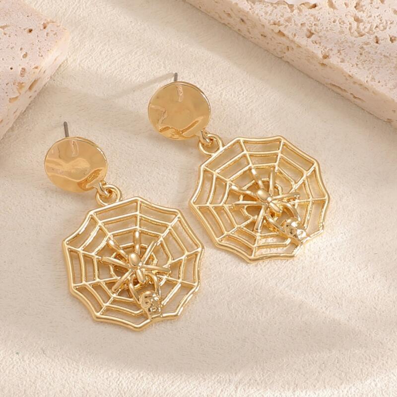 1 Pair Gothic Spider Web Earrings - Adjustable Hollow Design Halloween Hypoallergenic Statement Ear Pins