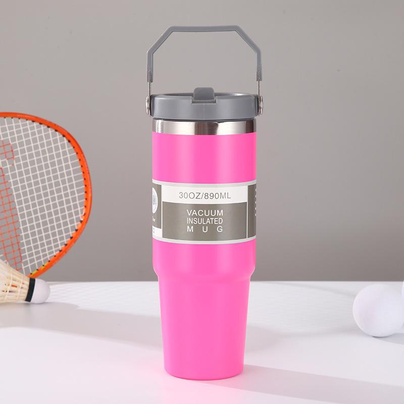 Large Capacity Insulated Stainless Steel Car Cup with Handle and Straw Lid
