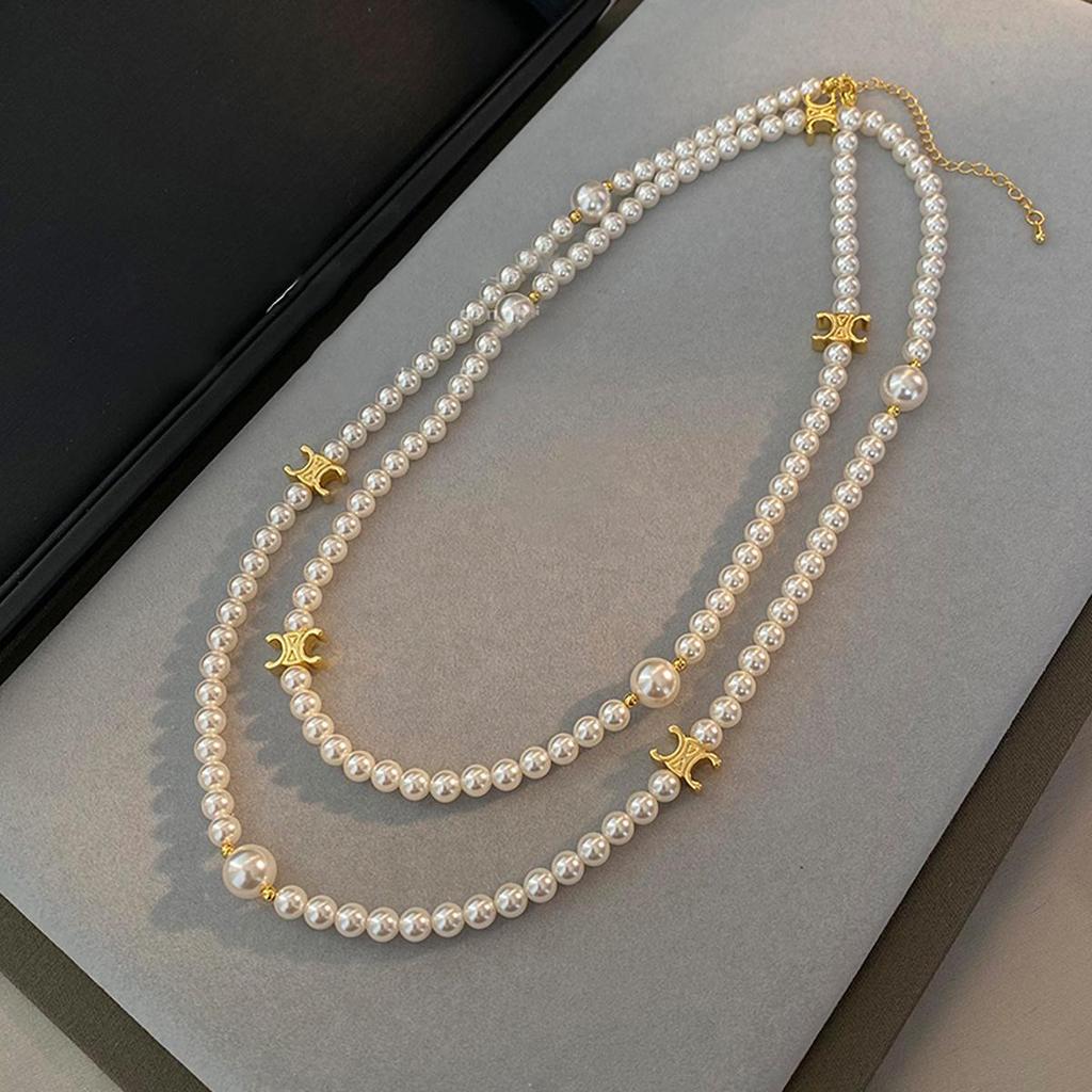 French Retro Pearl Beaded Adjustable Pendant Necklace