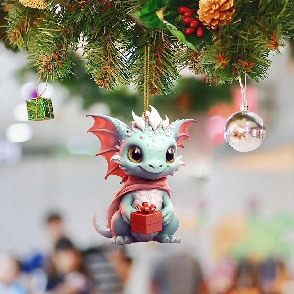 Car Window Decor Pendants Cute Christmas Tree Pendant Creative Flat Acrylic Hanging Ornament Charm Interior Decoration Home Gift