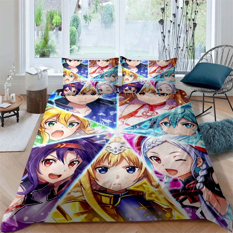 3D Printed Sword Art Online Bedding Set, Three-Piece Set, Includes Printed Duvet Cover and Pillowcases, Adult Size65