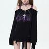 Western Gothic Punk Off-shoulder Collar Sweater for Women, Autumn/winter Y2K Subculture Ripped Knitwear