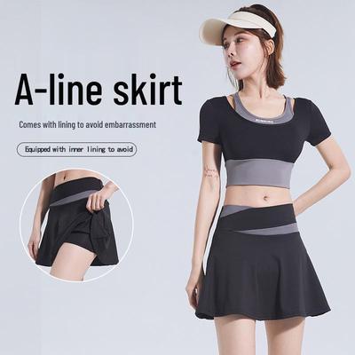Damen Schnelltrocknendes Zweiteiliges Sportset: Kurzarm-Top & Rock für Yoga, Laufen, Tanzen, Fitness.