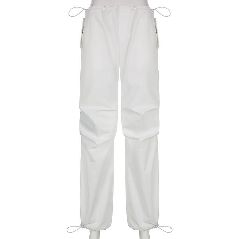 Women Casual Baggy Wide Leg Sweatpants Fashion Vintage Chic Solid Drawstring Trousers Y2K Loose Streetwear Joggers Cargo Pants