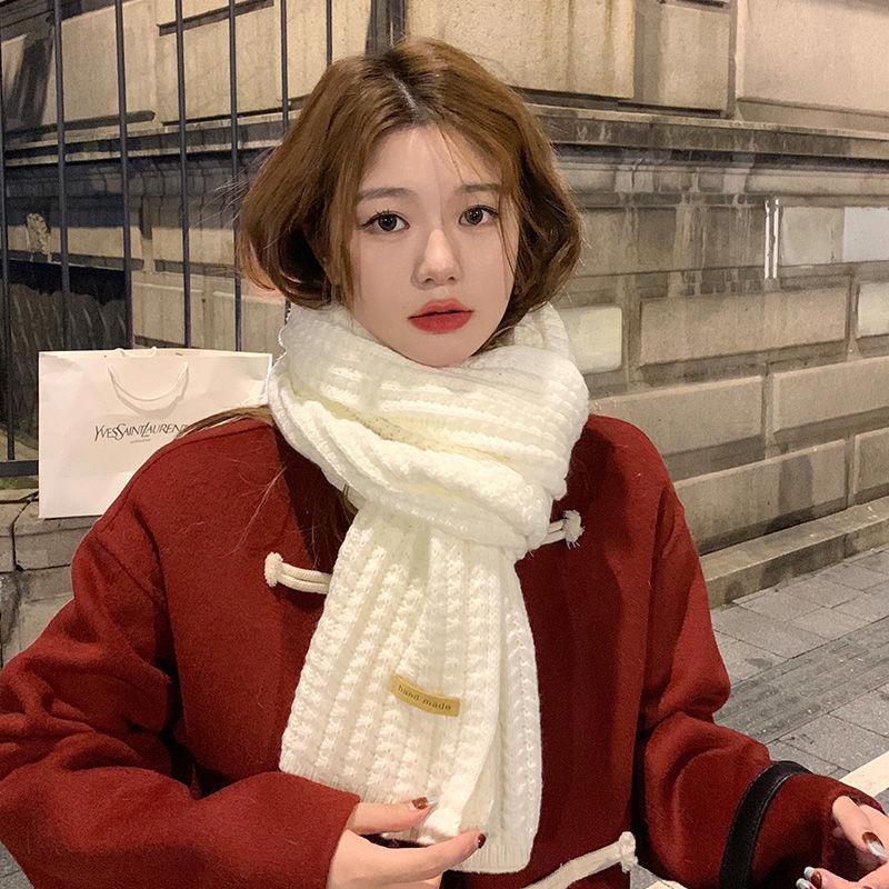 Versatile Korean-Style Red Knitted Wool Scarf for Women - 2025 New Winter High-End Couple Neck Warmer Gift
