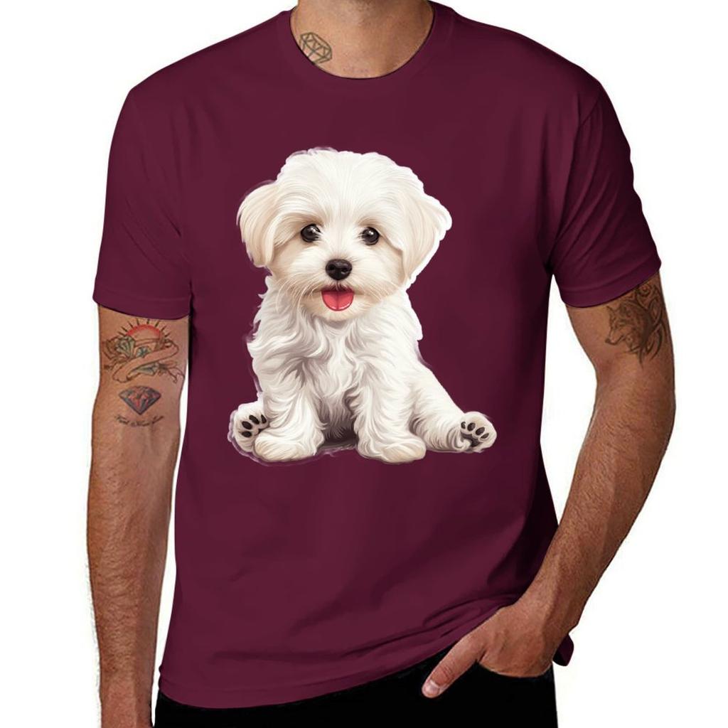 Adorable Maltese Love. T-Shirt Anime Clothes Summer Top Men's Cotton T-shirt