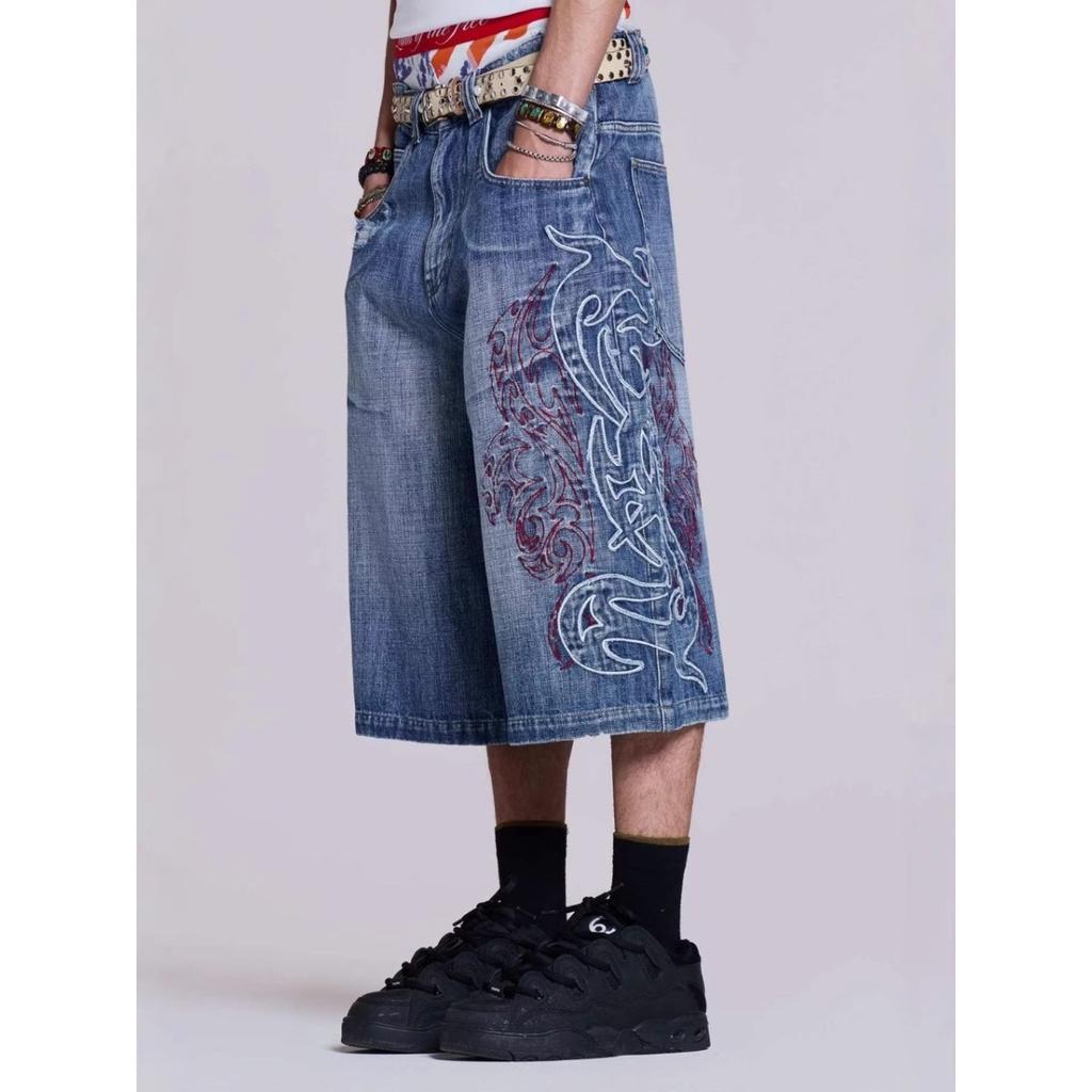 DRIPX Jorts de Mezclilla con Estampado de Letras Vintage para Mujer Negro Gótico Y2k Holgados Jorts de Mezclilla Retro Hip Hop Grunge Pierna Ancha Pantalones Cortos de Mezclilla Streetwear