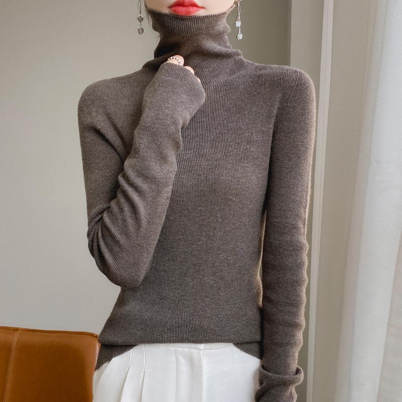 Dámský přiléhavý rolák 2025 - Pletenina z jemné vlny, Jednobarevná základní vrstva