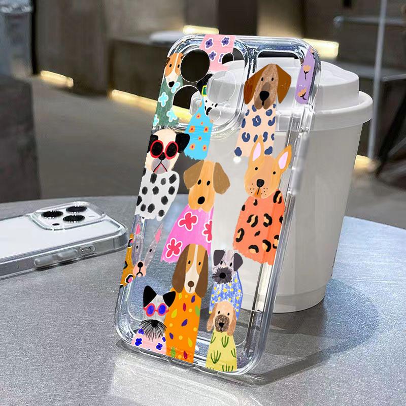 

Creative Colorful Dog Transparent Phone Case For iPhone 17 Air 16 15 14 13 Plus 12 11 Pro Max XS X XR 7 8 Plus 16E SE 2022 Cover iPhone 13ProMax