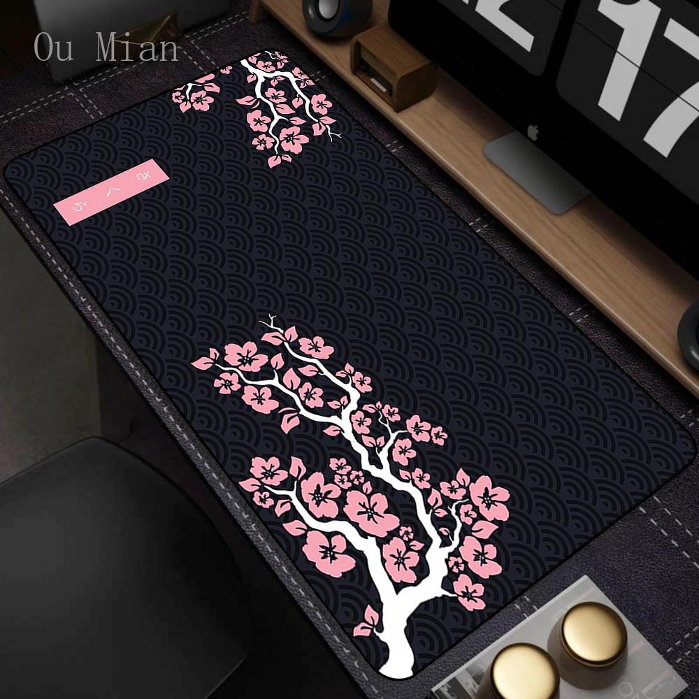 Anime Rote Sakura Mauspad Schreibtischmatte Mit Verriegelungsrand Gaming Zubehör Prime Gaming XXL Mauspad Tastaturmatten Naht Polstermatte