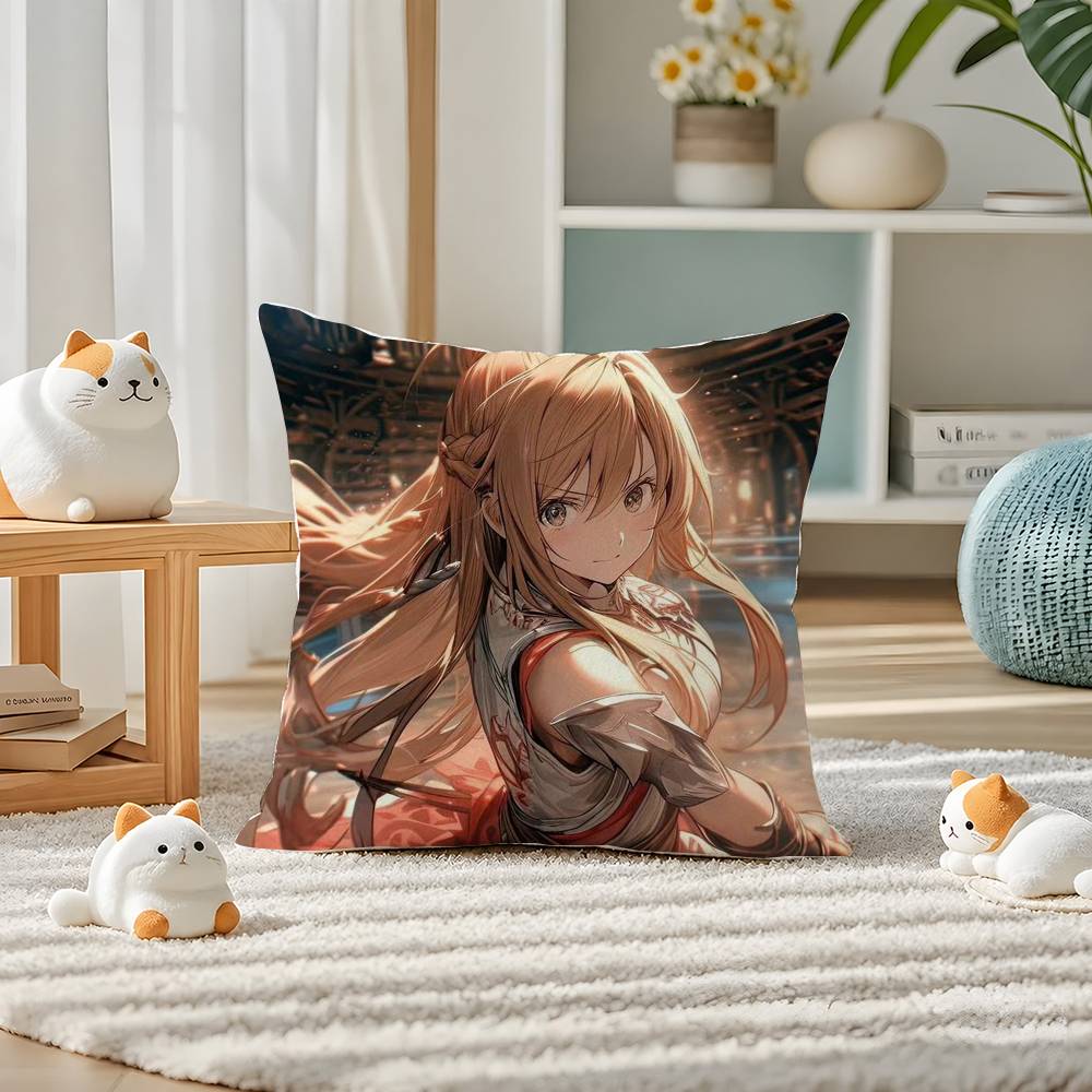 Sword Art Online Premium Character Series Plush Pillow Cover Soft Short Plush Cushion Cover For Sofa Bedroom Home Decor Gift