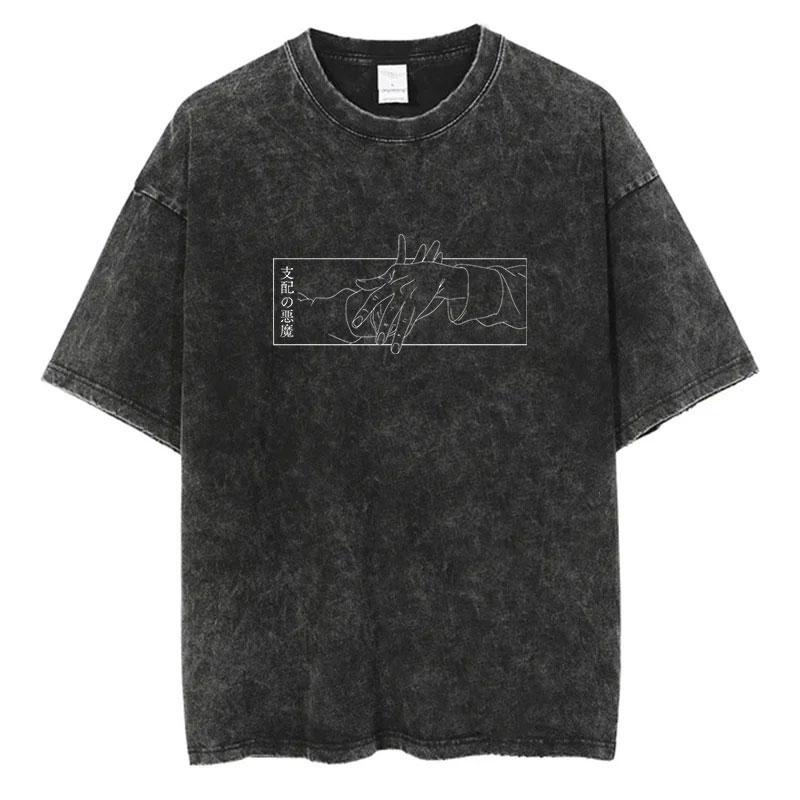 Anime Jujutsu Kaisen T-skjorter Vintage Vasket T-skjorte Harajuku Oversize Bomulls-T-skjorte Bomull Mote Streetwear Unisex Topp
