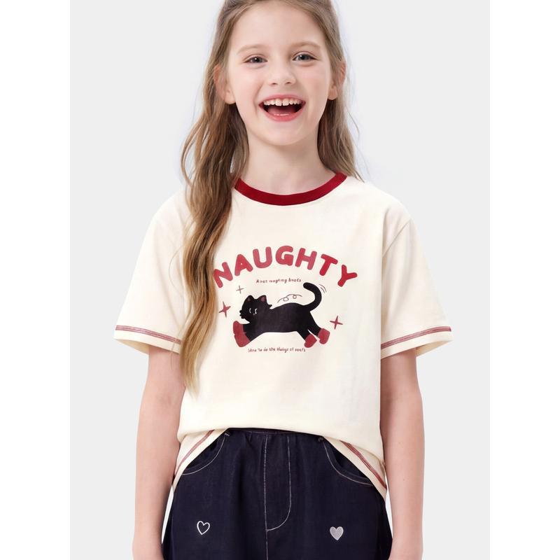 Girls' Short-Sleeve Summer T-shirt - Teen Stylish Top for Kids and Parent-Child Outfits