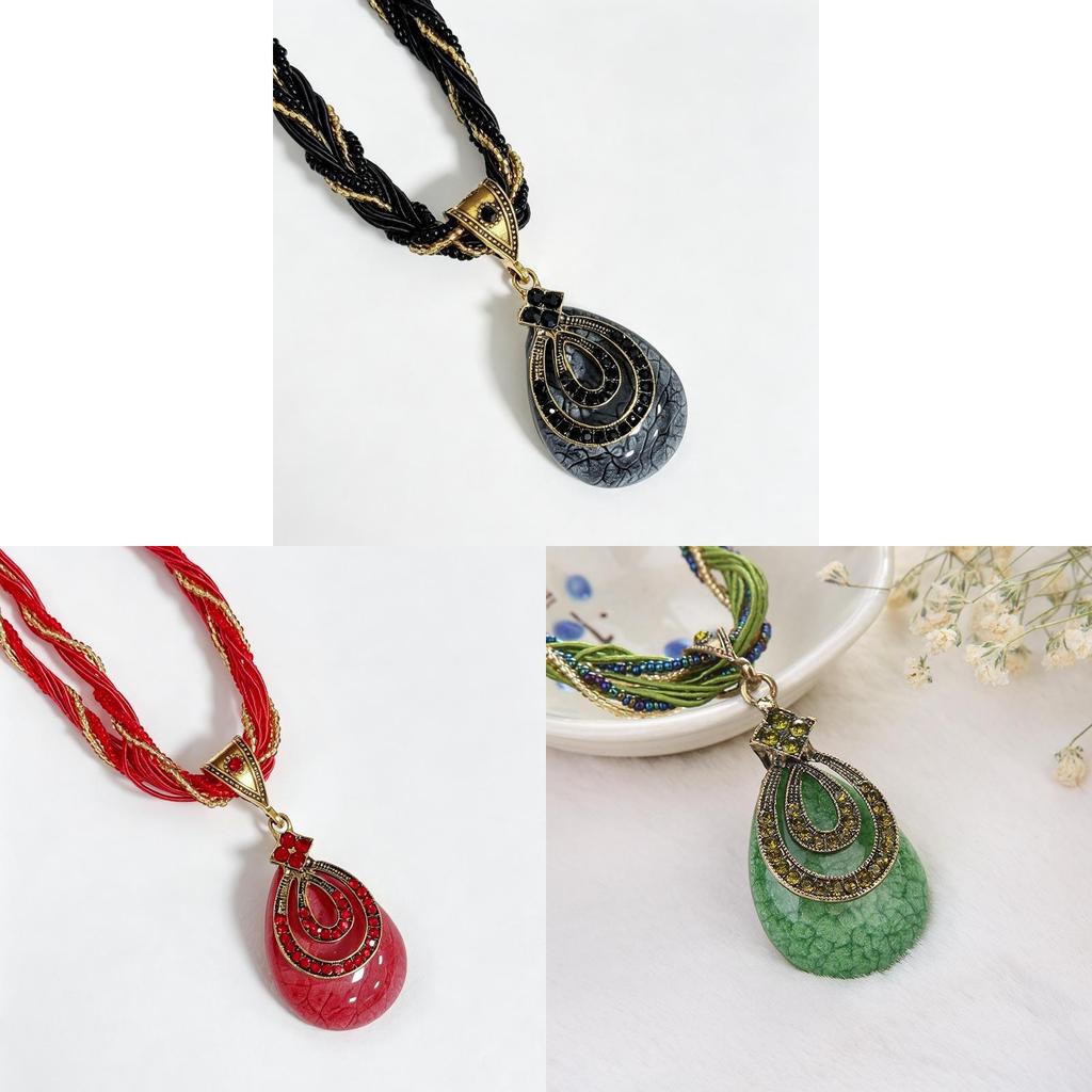Collana Bohemienne con Ciondolo a Goccia d'Acqua Realizzata in Resina e Plastica per Donne Casual