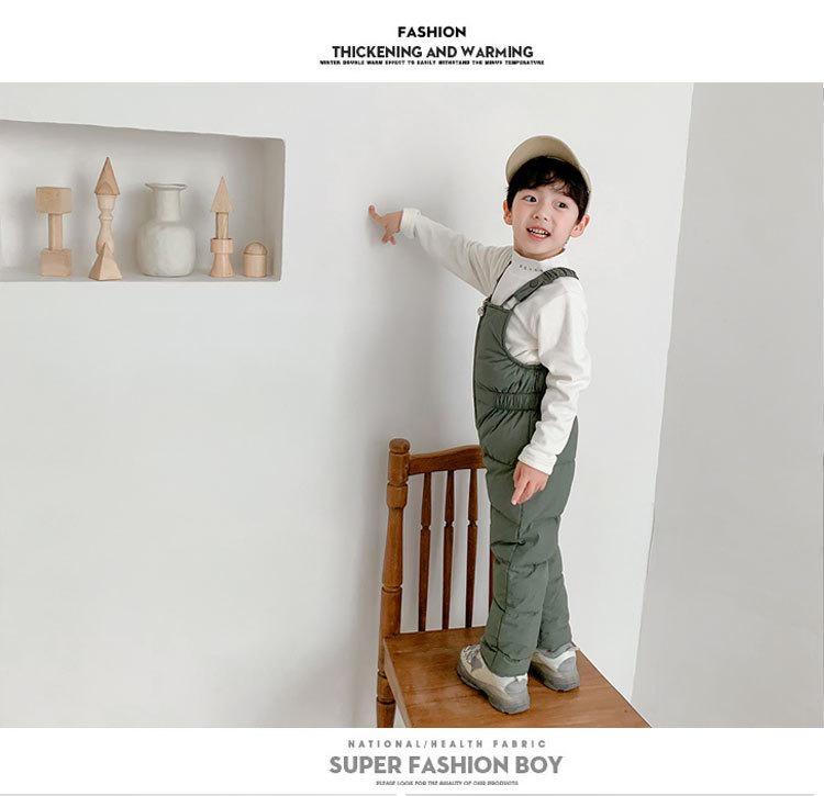 2026 Kids' Down Cotton Pants: Warm Autumn/Winter Overalls for Boys & Girls, Solid Colors.