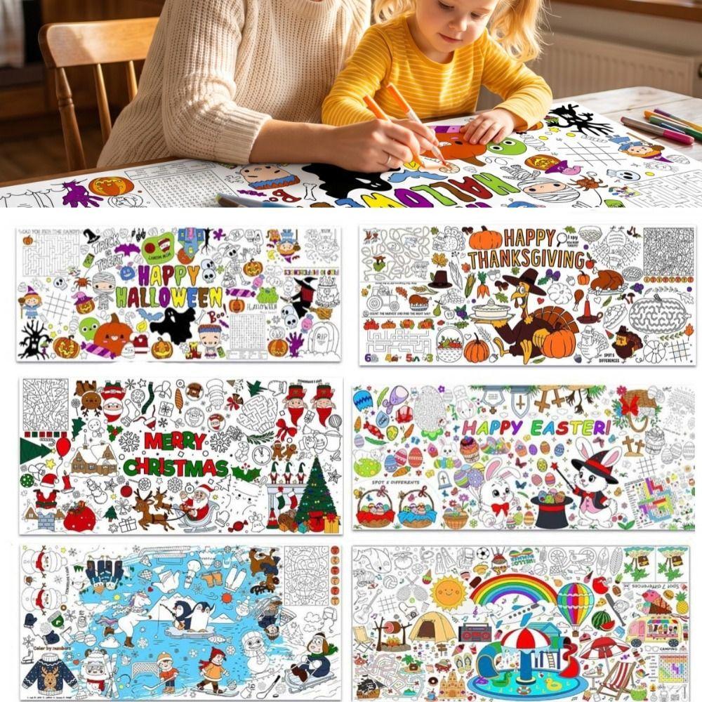 Multi Theme Halloween Christmas Thanksgiving Graffiti Tablecloth Handmade Large Drawing Mat Gift