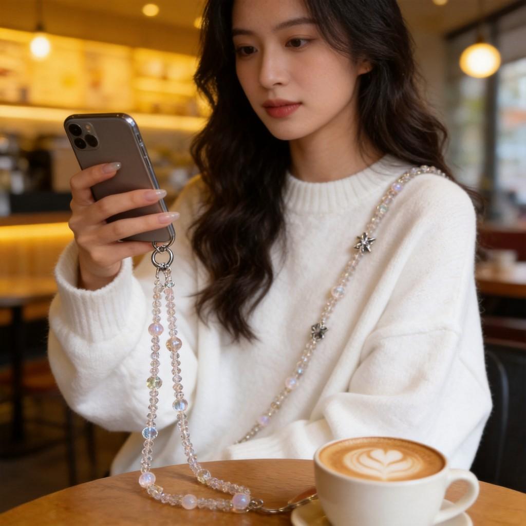 Elegant Crystal Star Phone Strap With Pvc Chain For Women And Men