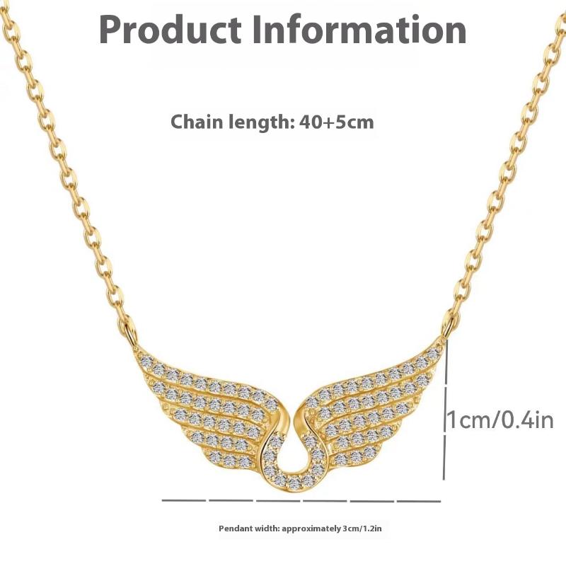 Angel Wing Necklace Women'S Diamond-Encrusted Fashionable Temperament All-Match Titanium Steel Clavicle Chain