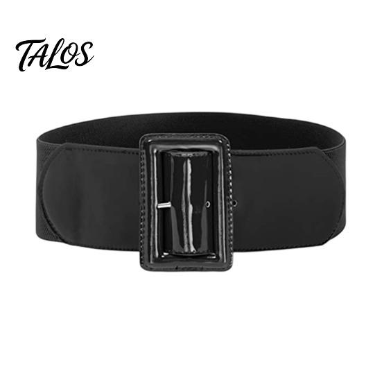 Vintage Style Elastic Waistband Adjustable Size Women Belt, Wide Faux Leather Square Buckle Belt with Buckle, Stretchy Dress Fashion Accessory
