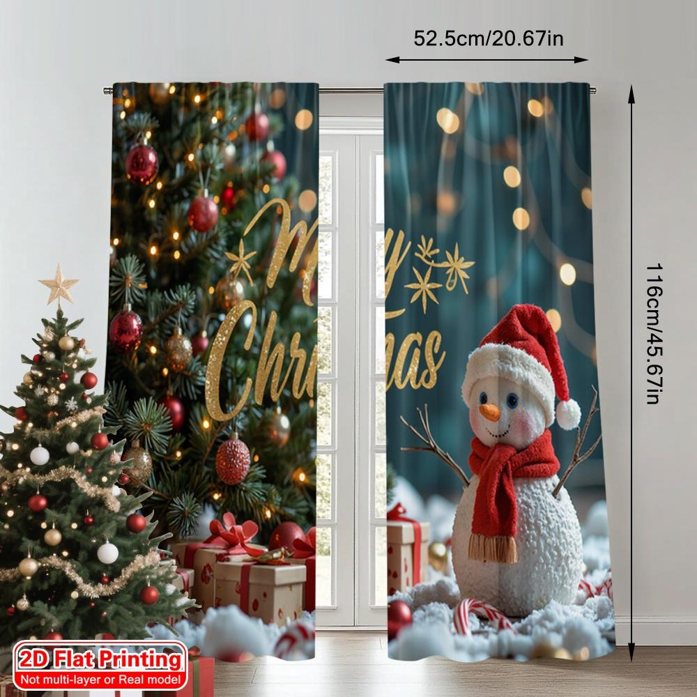 2pcs 2D Flat Printing Merry Christmas Popular Party Window Curtains Merry Christmas Decorations Santa Snowman Polyester Without