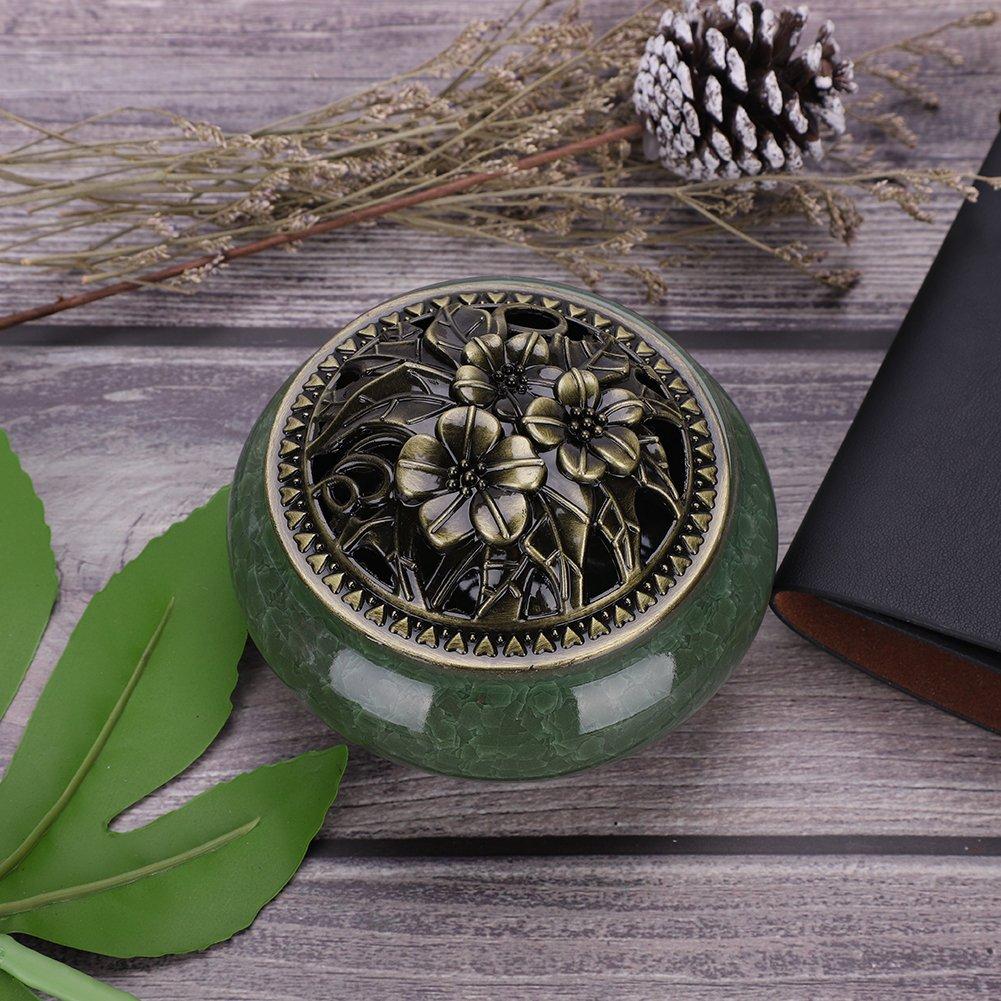 Mini Round Incense Burner with Lid, 10cm Outer Diameter, Includes Flame-Retardant Cotton and Incense Holder, Easy to Clean, Desktop Incense Burner