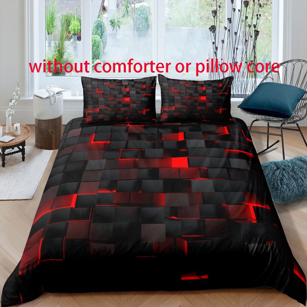 Bettdecke Schwarz-Rot kariert Digitaldruck - Polyester - Schlafzimmerdekoration - 1 Bett + 2 Kissen (Kein Kissenkern)
