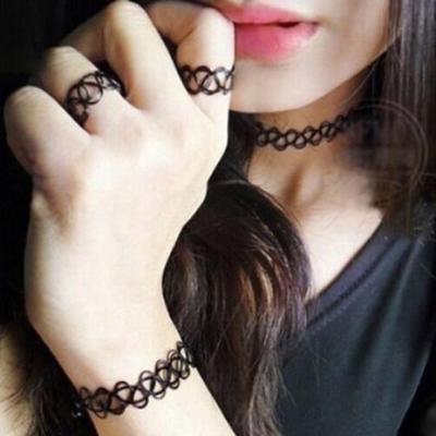 Moda feminina elástica tatuagem anel pulseira gargantilha colar conjunto de joias presente