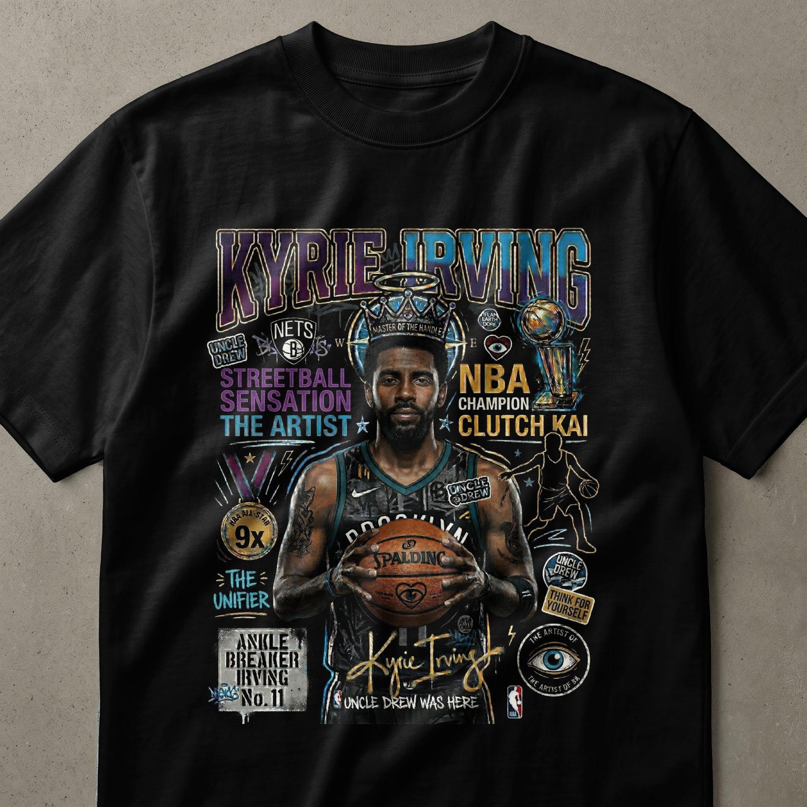 Kyrie Irving Basketball T-Shirt, Streetball Sensation Graphic Tee, Urban Art Athlete Fan Shirt, Master Handle Print M
