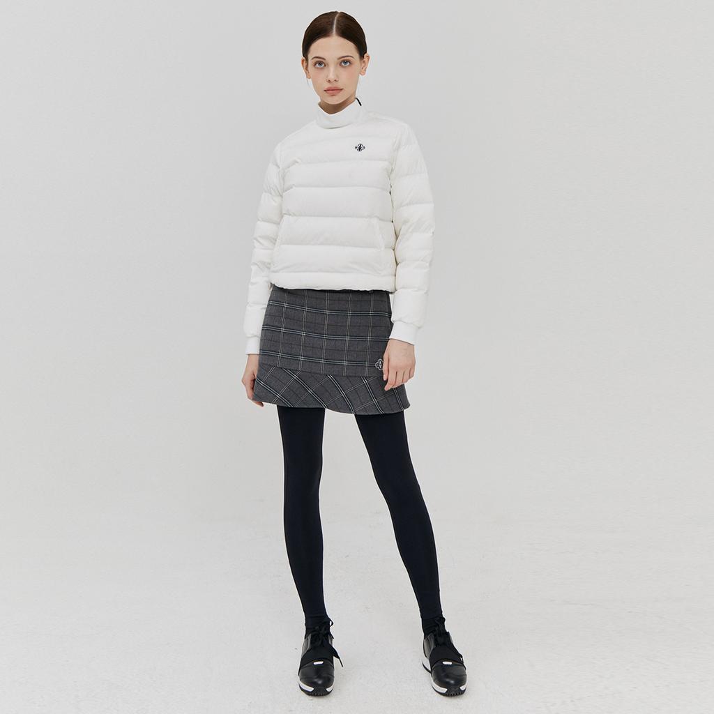 Rick Check Embroidered Fleece-Lined Skirt Leggings (Gray)_L3D1-Sk02C