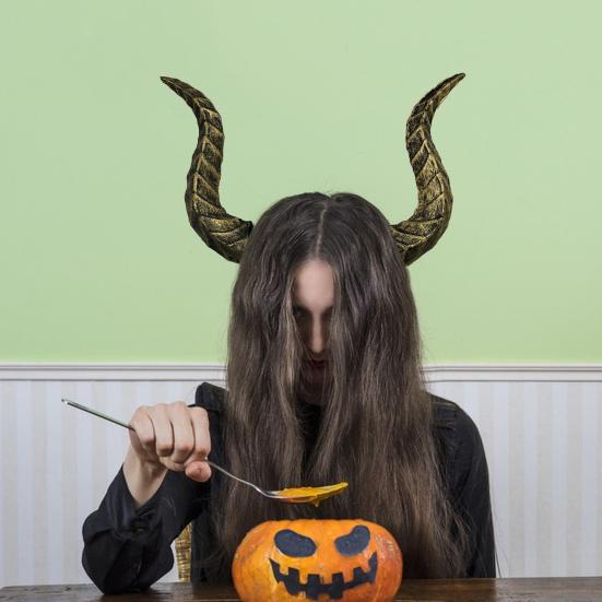 Gotická čelenka s ďábelskými rohy Imitace Falešné Býčí rohy Vlasová obruč Halloweenské převleky Vlasové doplňky pro Halloween Cosplay Karneval