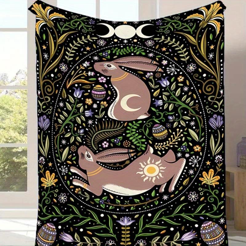 

1pc Rabbit Print Blanket, Soft Warm Throw Blanket Nap Blanket for Couch Sofa Office Bed Camping Travel, Multi-purpose Gift Blanket 130cmx150cm