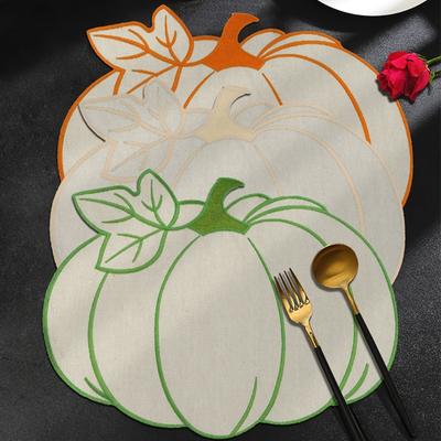 Elegant Embroidered Pumpkins Leaf Placemat For Halloween Dining Table Decoration Waterproof And Heat Resistant Kitchens Tableware