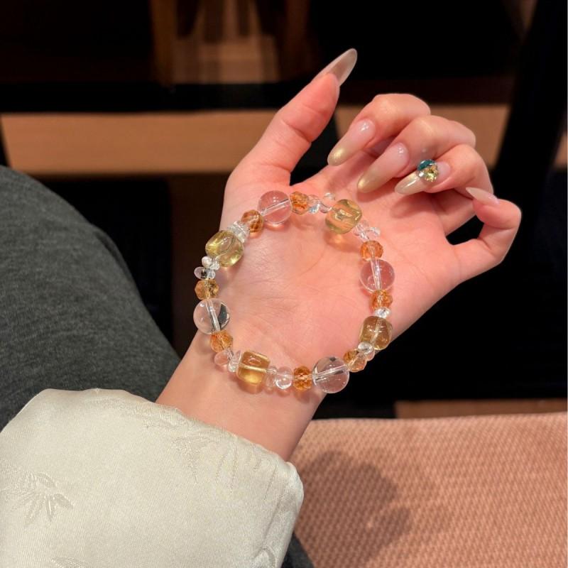 Honey Crushed Ice Natural White Crystal Lemon Yellow Beaded Bracelet Light Luxury Style Womens Hand Jewelry