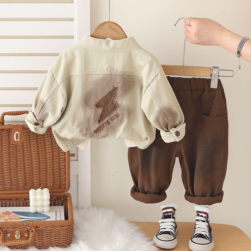 Boys' Trendy Denim 3-Piece Set: Stylish Spring/Autumn Outfit with Shirt and Outerwear