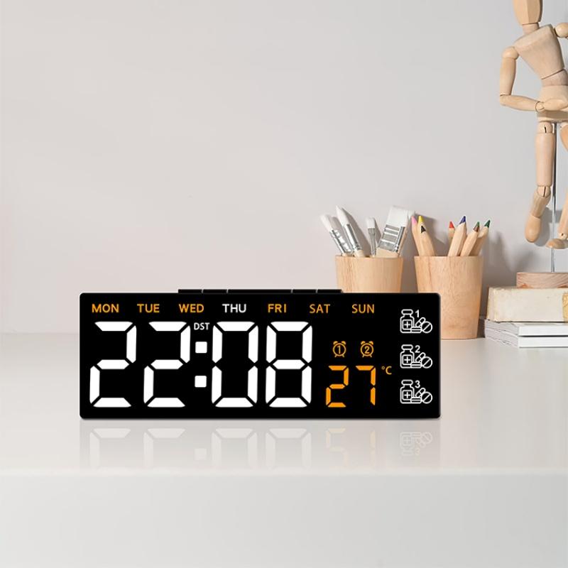 Digital Alarm Clock TEMP Date Week 3 Medication Reminders 2 Alarm 3 Levels Brightness USB Output Charging Port 12/24H LED Clock