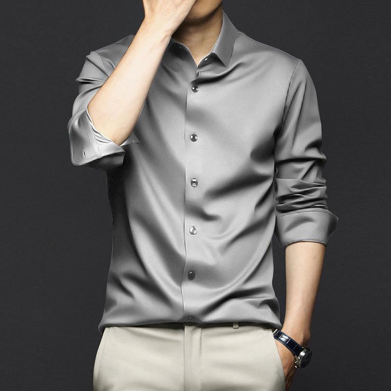 Men's Business Long Sleeve Shirt Smooth Breathable Casual Shirt Large Size Shirt