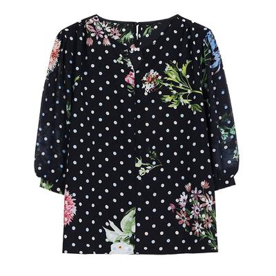 Sommer Mittellangärmliges Schönes Florales Lockeres Bauchbedeckendes Eis-Seiden Chiffon Hemd Top Damen Modisches Hemd