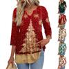 Women's Christmas Print V Neck Three Quarter Sleeve Casual Shirt for Holiday
