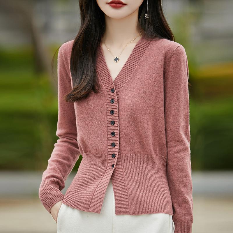 Cárdigan de punto de manga larga francés, chaqueta de mujer, suéter, prendas de vestir exteriores cortas, delgadas y de cintura alta