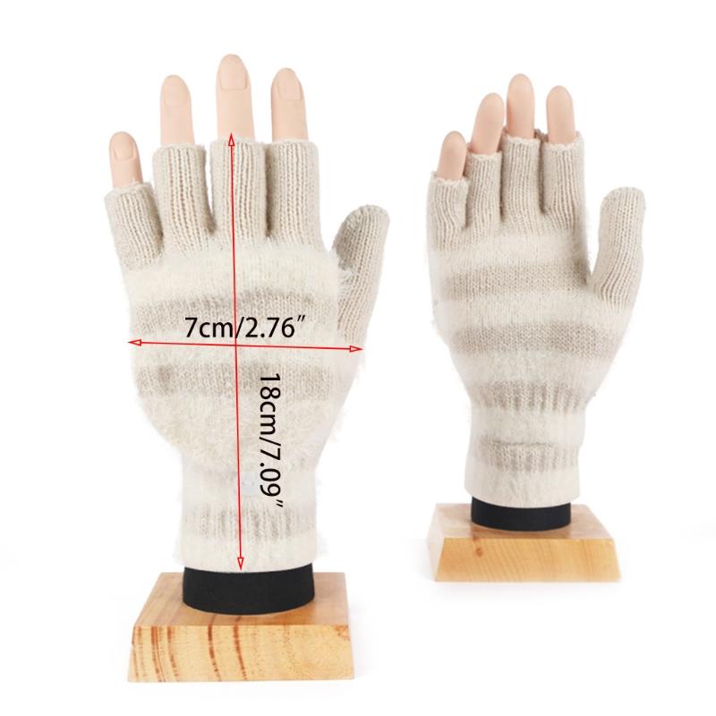 Soft Warm Gloves Winter Knitted Gloves Soft Cartoon Striped Fingerless Gloves with Flip Top Warm Glove Stretchy Mitten