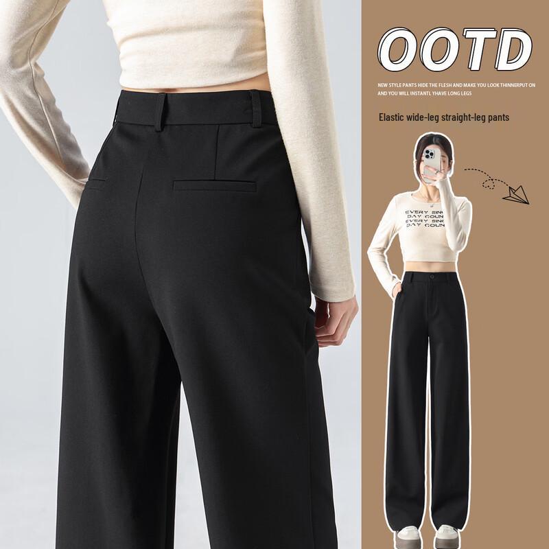 Handu Yishe Women s High-Waist Straight-Leg Elastic Suit Pants 2XL
